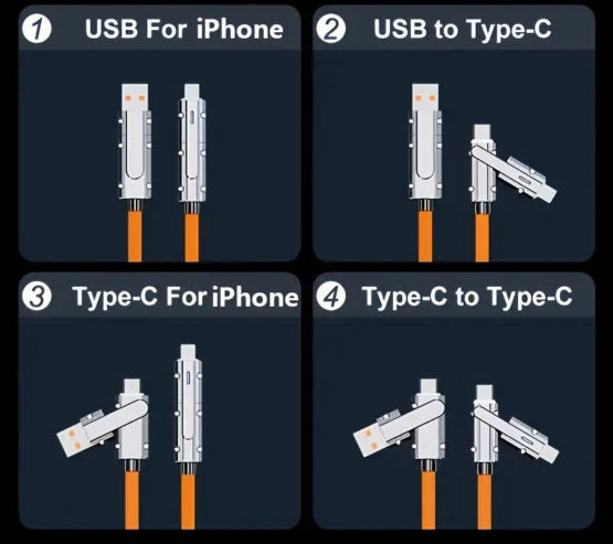 TULIN – 4-IN-1 – USB-C/IPHONE – LAADKABEL – RVS