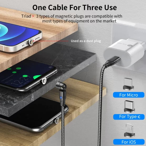 3 IN 1 – MAGNETISCHE KABEL USB-C NAAR IPHONE/USB-C/MICRO USB – 2 METER