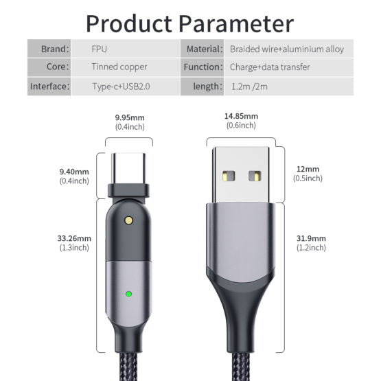 OPLAADKABEL – 180 GRADEN ROTEREND – USB-C AANSLUITING