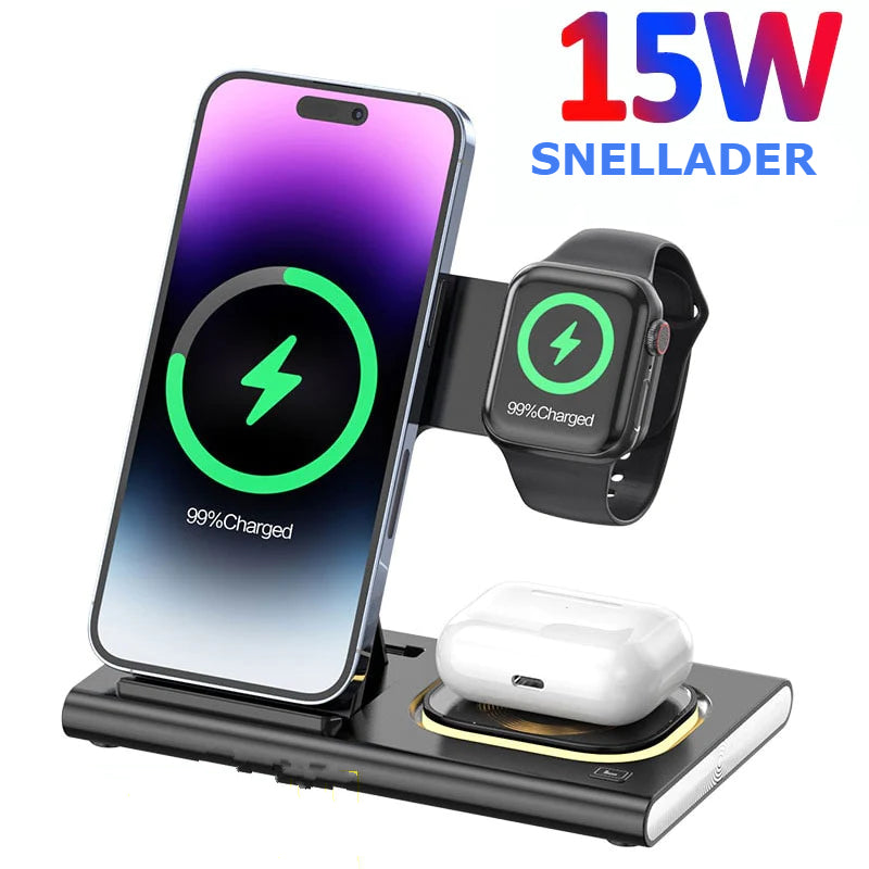 DRAADLOZE 4 IN 1 OPLADER VOOR IPHONE, AIRPODS EN I-WATCH