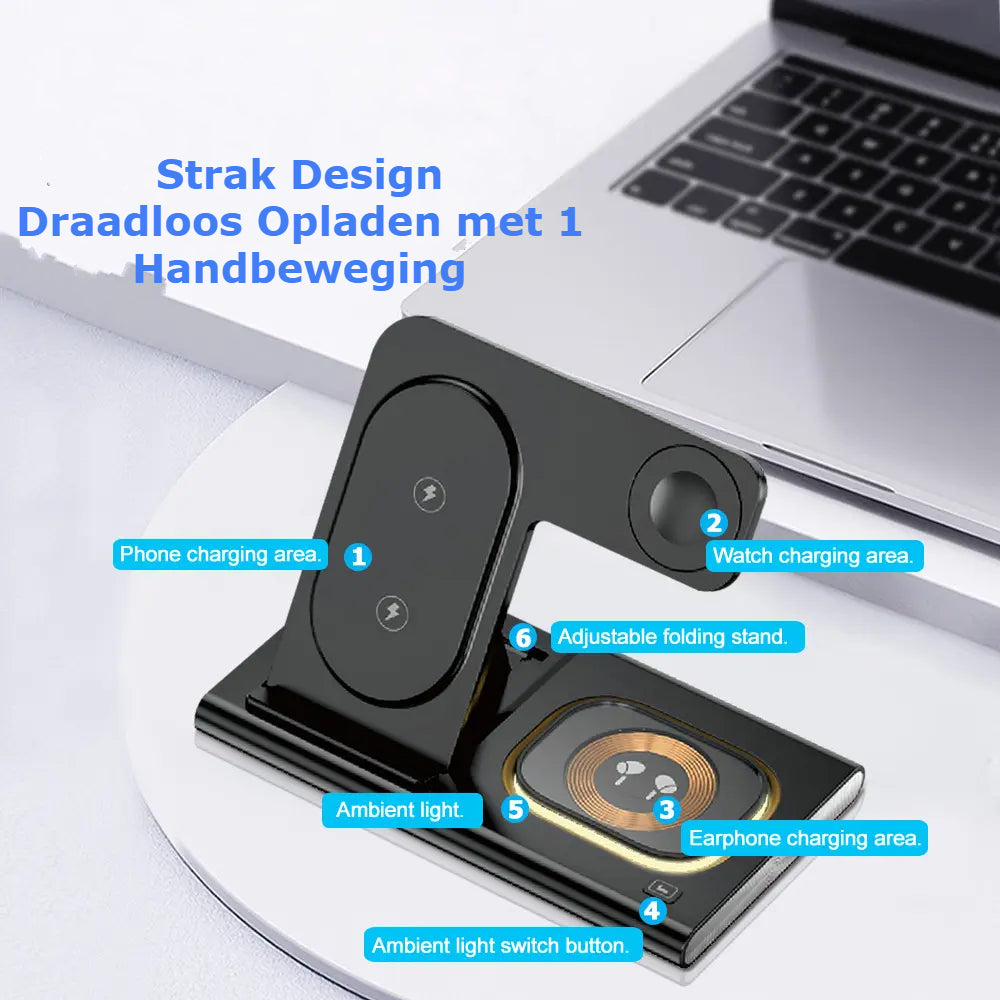 DRAADLOZE 4 IN 1 OPLADER VOOR IPHONE, AIRPODS EN I-WATCH