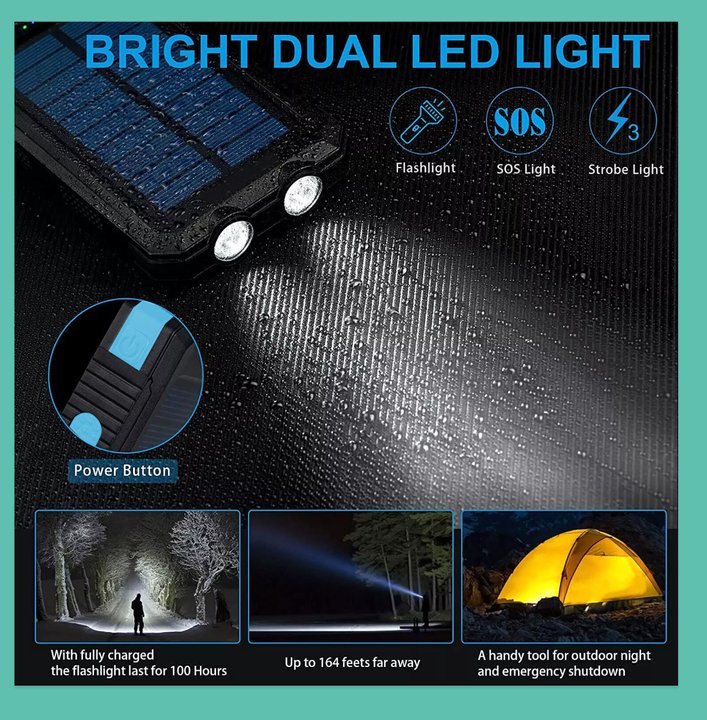 10.000 mAh Solar Power Bank Waterdichte 2USB LED Batterij Oplader Voor Mobiele Telefoon