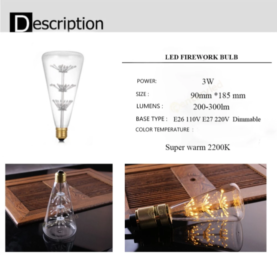 LED LAMP VINTAGE DRIEHOEK – DIMBAAR – E27-3W