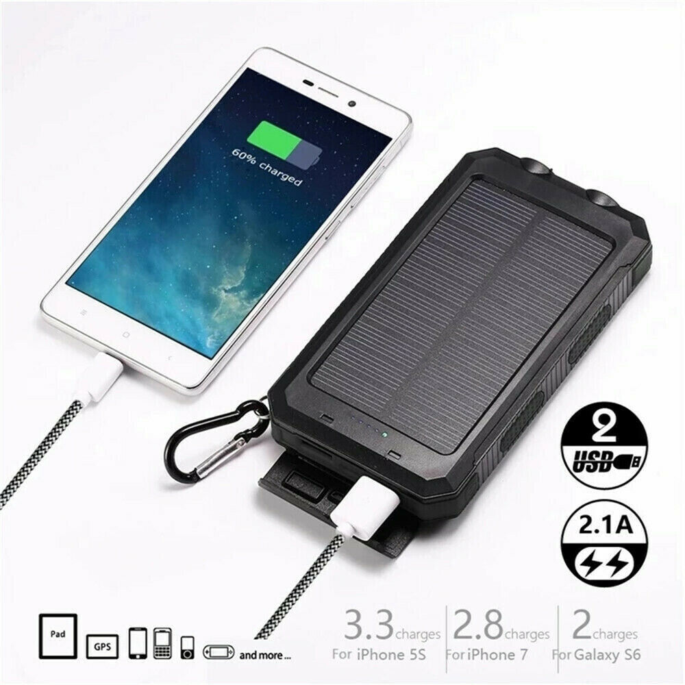 10.000 mAh Solar Power Bank Waterdichte 2USB LED Batterij Oplader Voor Mobiele Telefoon