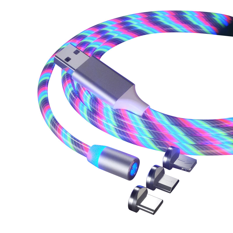 3 IN 1 – MAGNETISCHE OPLAADKABEL – 1 OF 2 METER - LED MULTICOLOR