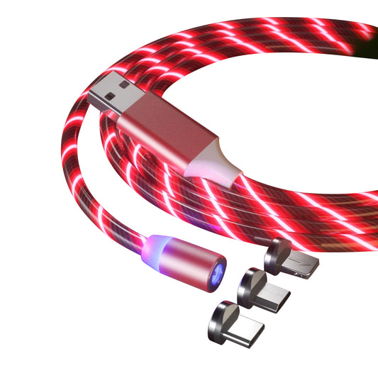 3 IN 1 – MAGNETISCHE OPLAADKABEL – 1 OF 2 METER - LED ROOD